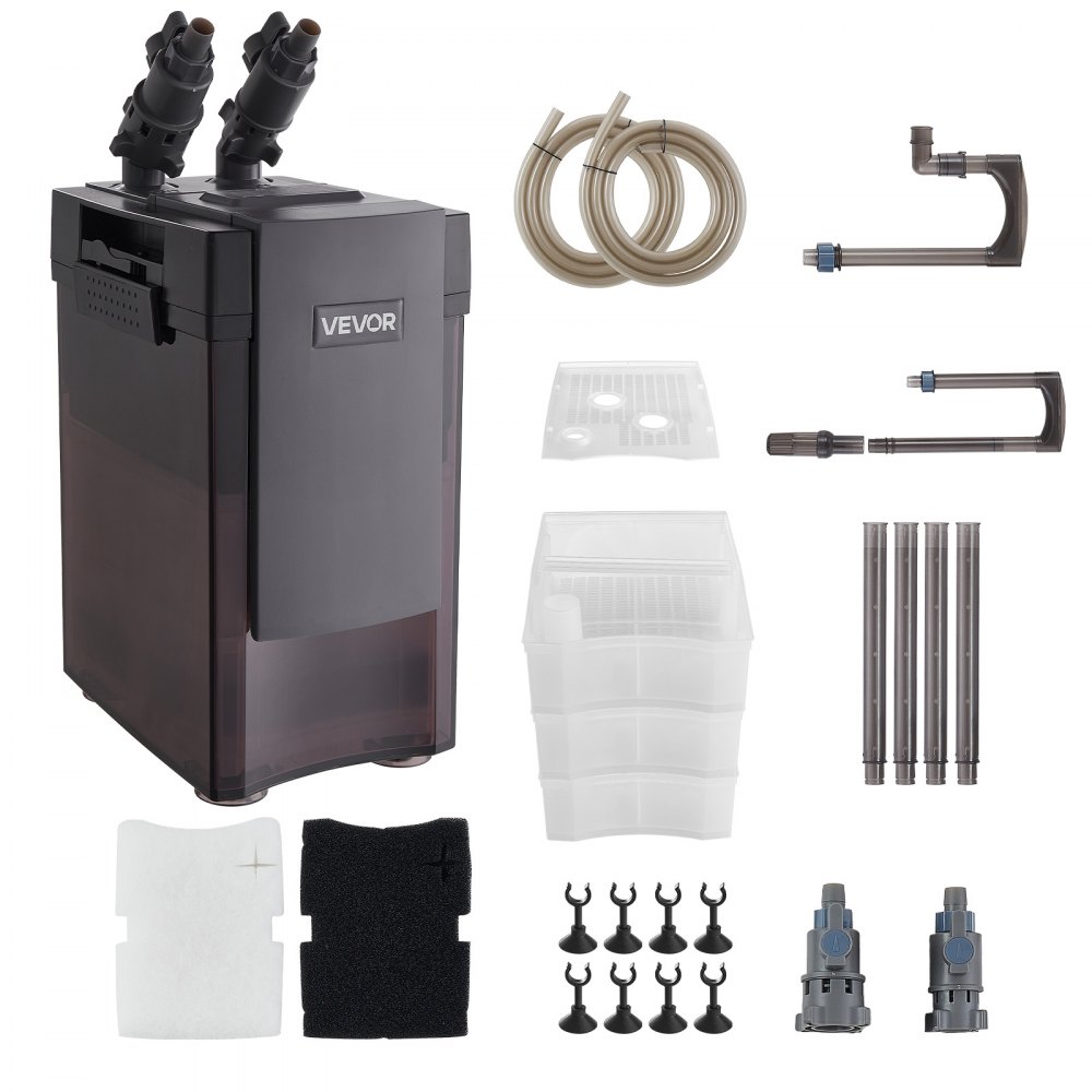 VEVOR 162.7GPH Canister Filter, 3-Stage External Aquarium Filter with Powerful Pump, Water Circulation Cleaning Machine with Media for Large Fish Tanks and Aquariums Up to 100 Gallons, for Freshwater