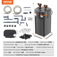 VEVOR 100 Gallon Aquarium Canister Filter 12w UV Lamp Fish Tank Quiet