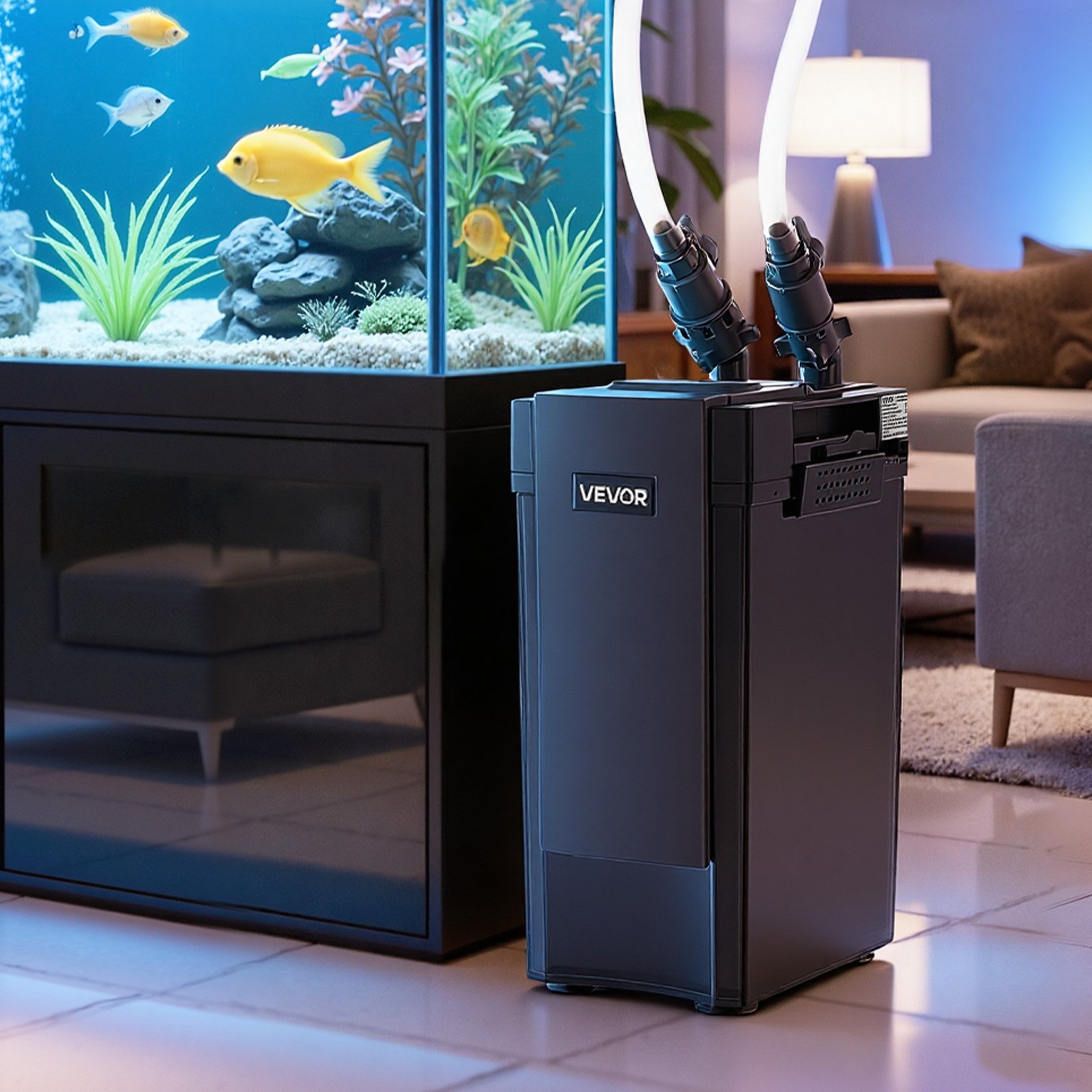 VEVOR 396GPH Canister Filter, 4-Stage External Aquarium Filter with Powerful Pump, Water Circulation Cleaning Machine with Media for Large Fish Tanks and Aquariums Up to 125 Gallons, for Freshwater