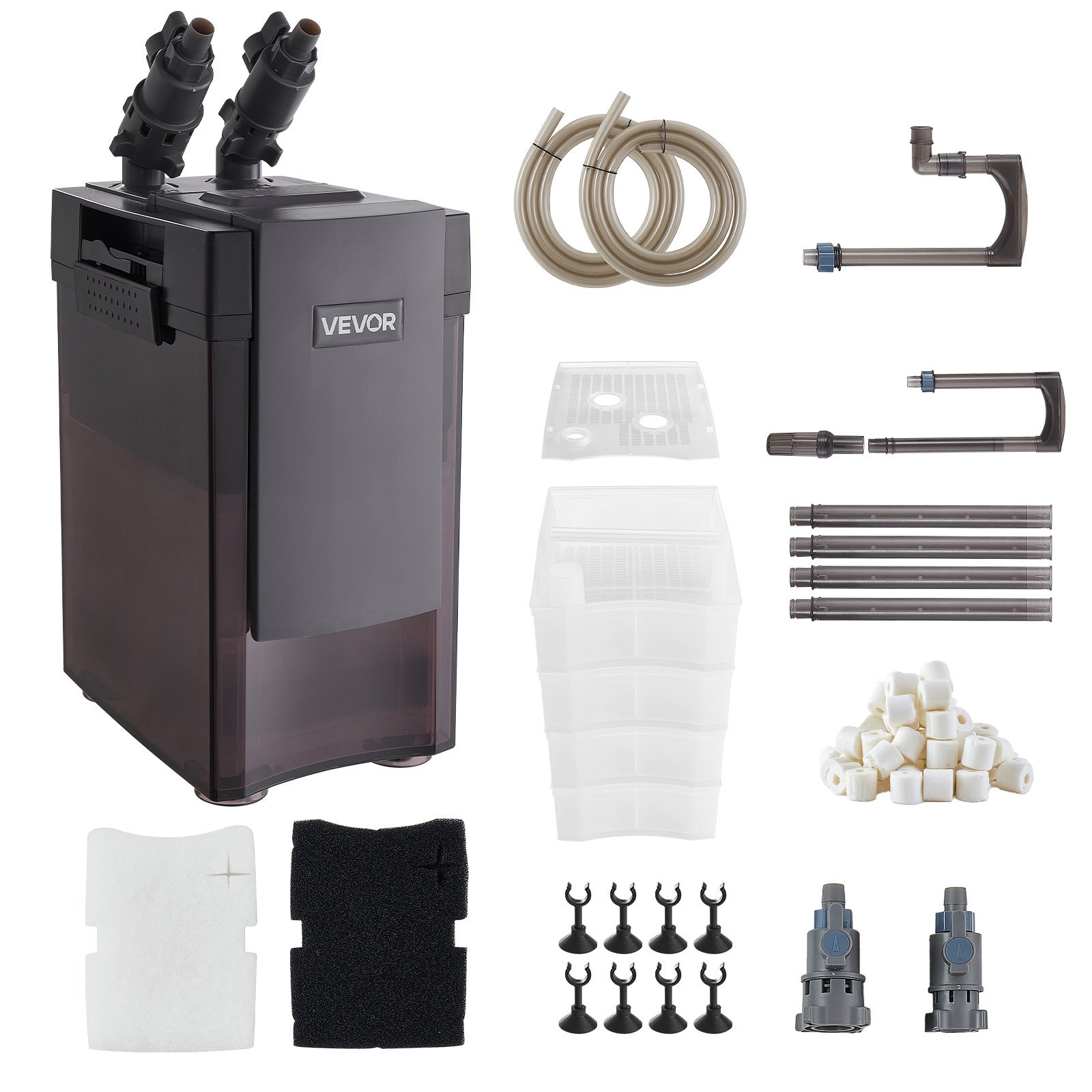 VEVOR 396GPH Canister Filter, 4-Stage External Aquarium Filter with Powerful Pump, Water Circulation Cleaning Machine with Media for Large Fish Tanks and Aquariums Up to 125 Gallons, for Freshwater