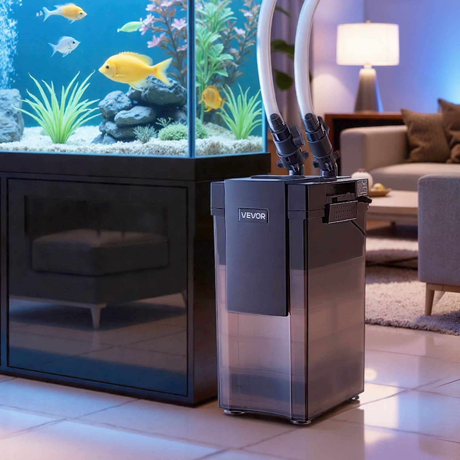 VEVOR 528GPH Canister Filter, 5-Stage External Aquarium Filter with Powerful Pump, Water Circulation Cleaning Machine with Media for Large Fish Tanks and Aquariums Up to 150 Gallons, for Freshwater
