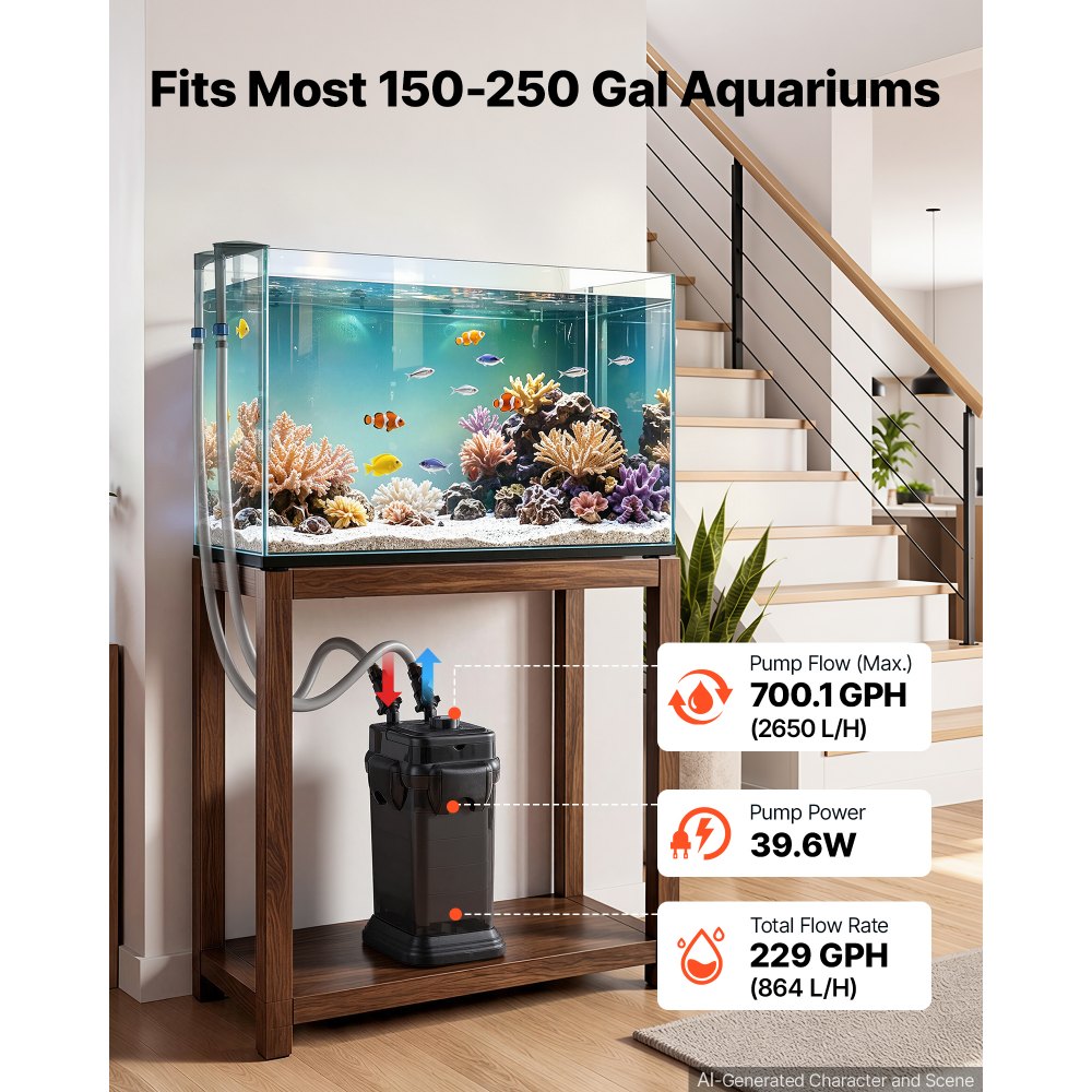 VEVOR Canister Filter 700 GPH 5-Stage External Aquarium Filter Copper Motor, for Fish Tanks, Aquariums, Adjustable Flow, Leak Protection, Powerful Water Circulation Cleaning Machine, Quite Operation