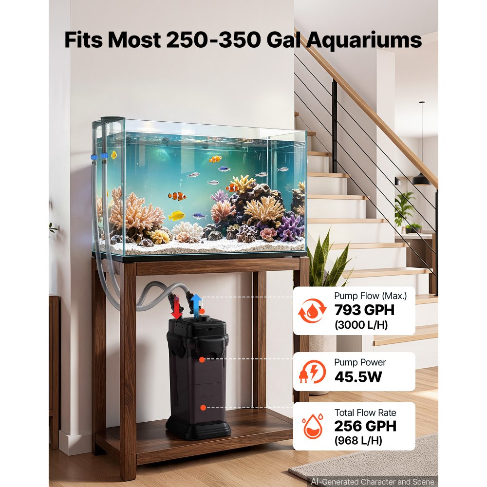 VEVOR Canister Filter 793 GPH 5-Stage External Aquarium Filter Copper Motor, for Fish Tanks, Aquariums, Adjustable Flow, Leak Protection, Powerful Water Circulation Cleaning Machine, Quite Operation