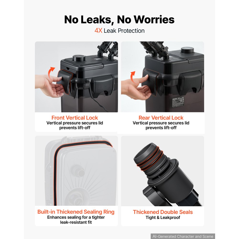 VEVOR Canister Filter 793 GPH 5-Stage External Aquarium Filter Copper Motor, for Fish Tanks, Aquariums, Adjustable Flow, Leak Protection, Powerful Water Circulation Cleaning Machine, Quite Operation