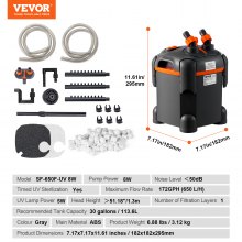 VEVOR Aquarium Filter 172GPH, Canister Filter 30 Gallon, Ultra-Quiet Internal Aquarium Filter with UV Protection, Submersible Power Filter with Multiple Function for Fish Tanks, 8W