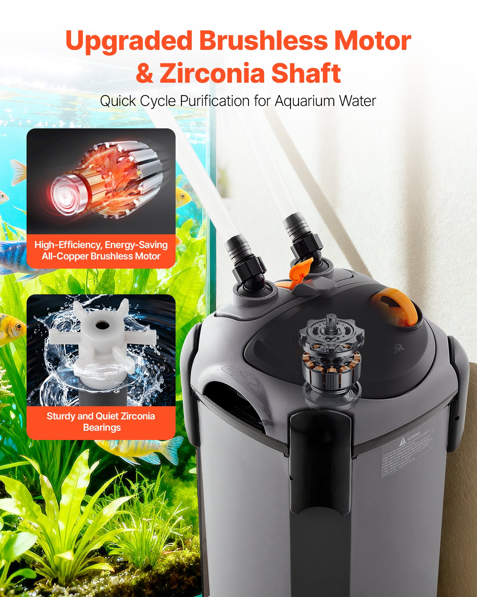 VEVOR 224.5GPH Canister Filter, 3-Stage External Aquarium Filter with Powerful Pump, Quite Water Circulation Cleaning Machine with Media for Fish Tanks and Aquariums Up to 55 Gallons, for Freshwater