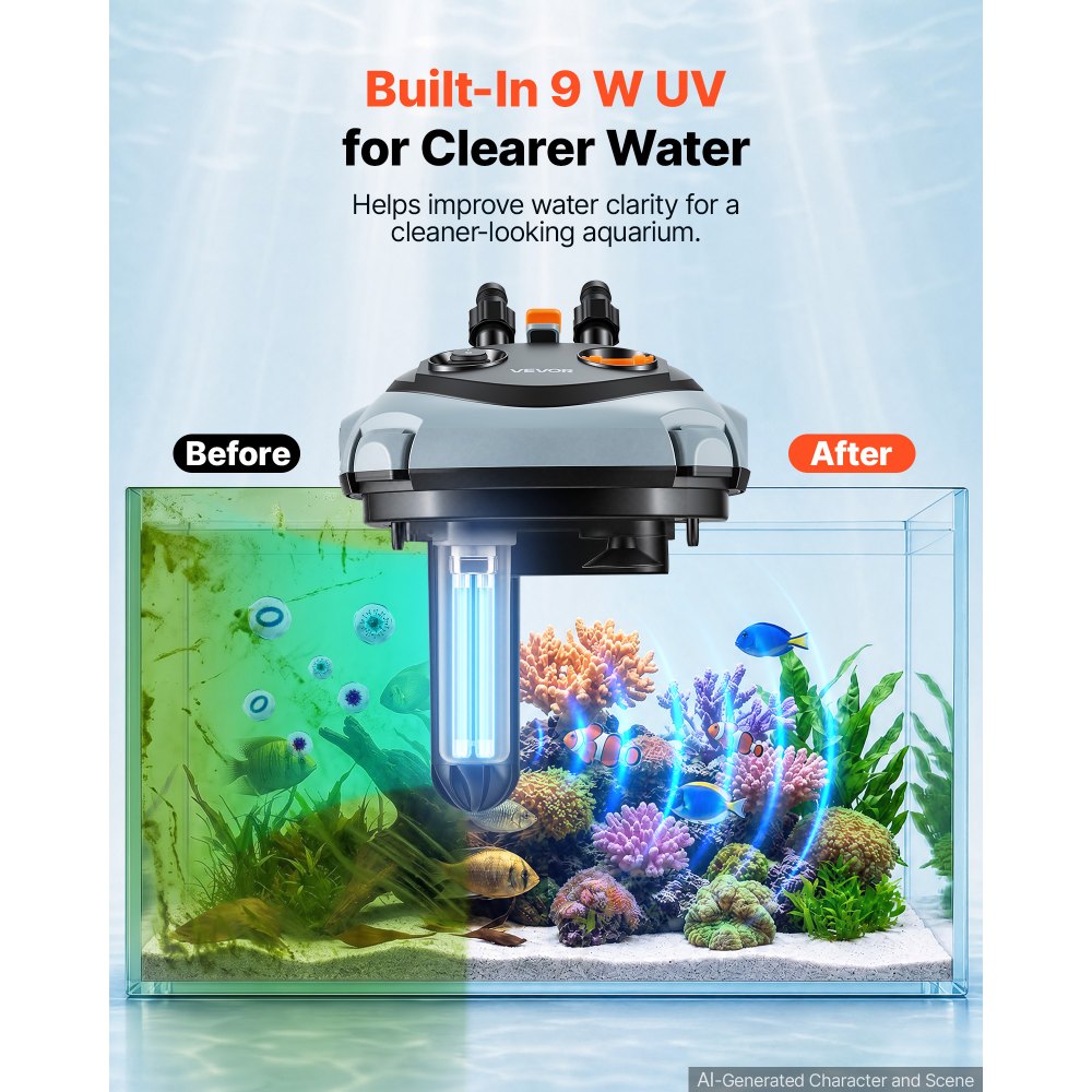 VEVOR Canister Filter 317 GPH 3-Stage External Aquarium Filter Copper Motor, for Fish Tanks, Aquariums, Adjustable Flow, Leak Protection, Powerful Water Circulation Cleaning Machine, Quite Operation