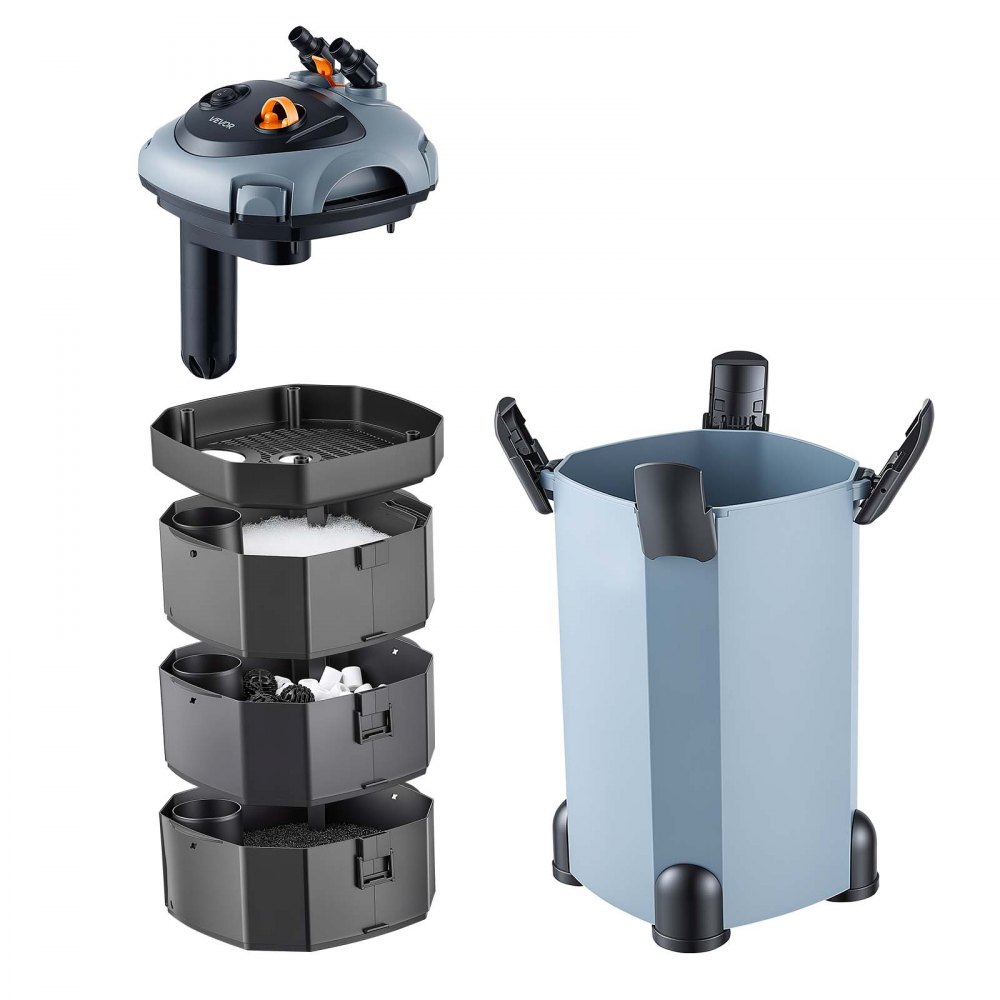 VEVOR Canister Filter 317 GPH 3-Stage External Aquarium Filter Copper Motor, for Fish Tanks, Aquariums, Adjustable Flow, Leak Protection, Powerful Water Circulation Cleaning Machine, Quite Operation