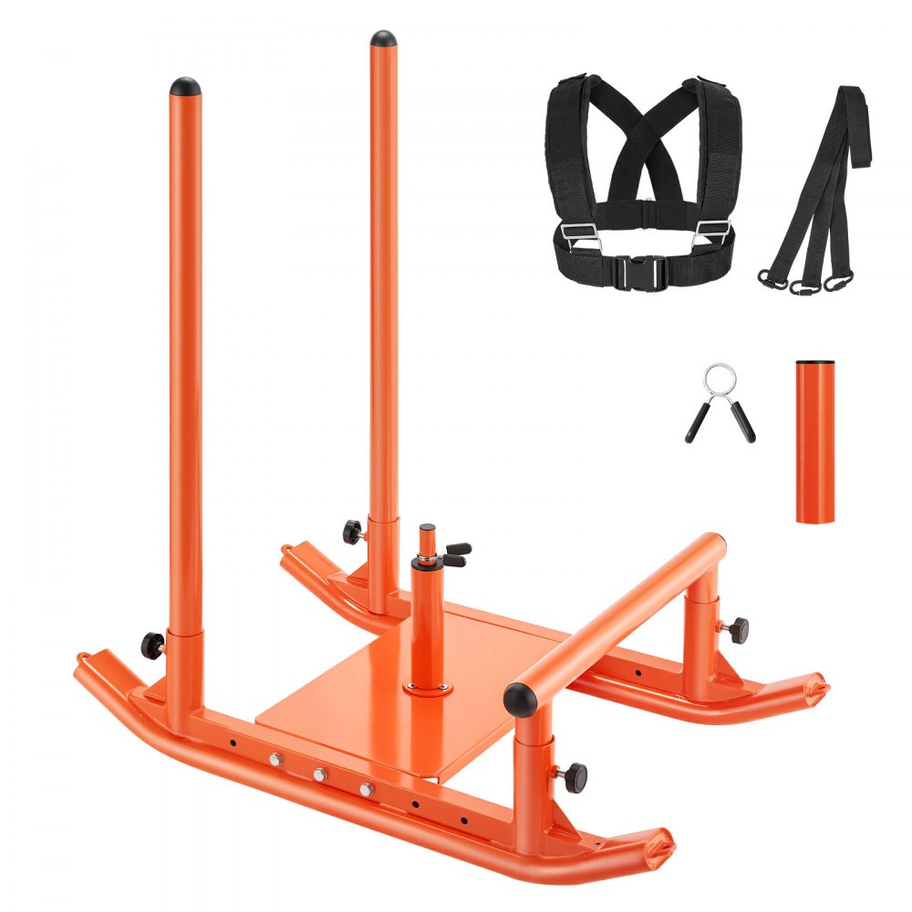 VEVOR Weight Sled, Steel Power Sled, Fitness Strength Training Sleds for Athletic Exercise Speed Improvement, Workout Fitness Equipment with Handle, Compatible with 25/51 mm Weight Plates, Orange