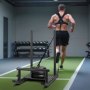 Trineo de pesas VEVOR, trineo de potencia de acero, trineo de entrenamiento de fuerza para mejorar la velocidad en ejercicios atléticos, equipo de entrenamiento con asa, compatible con discos de pesas de 1,27 cm, color negro