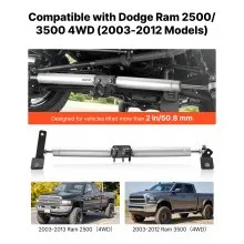 VEVOR Dual Steering Stabilizer, for 2003-2012 Dodge Ram 2500/3500 4WD, Dual Steering Stabilizer Kit Fits with 2 Inches of Suspension Lift or Higher, Enhanced Control & Reduced Vibration, Easy Install