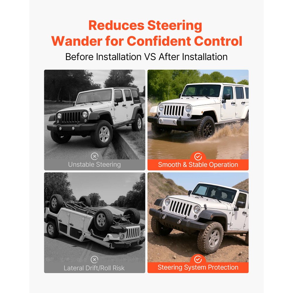 VEVOR Dual Steering Stabilizer, for 2007-2018 Jeep Wrangler JK, Dual Steering Stabilizer Kit Fits with 2 Inches of Suspension Lift or Higher, Enhanced Control & Reduced Vibration, Easy Installation