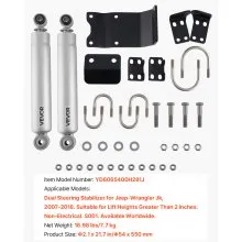 VEVOR Dual Steering Stabilizer, for 2007-2018 Jeep Wrangler JK, Dual Steering Stabilizer Kit Fits with 2 Inches of Suspension Lift or Higher, Enhanced Control & Reduced Vibration, Easy Installation