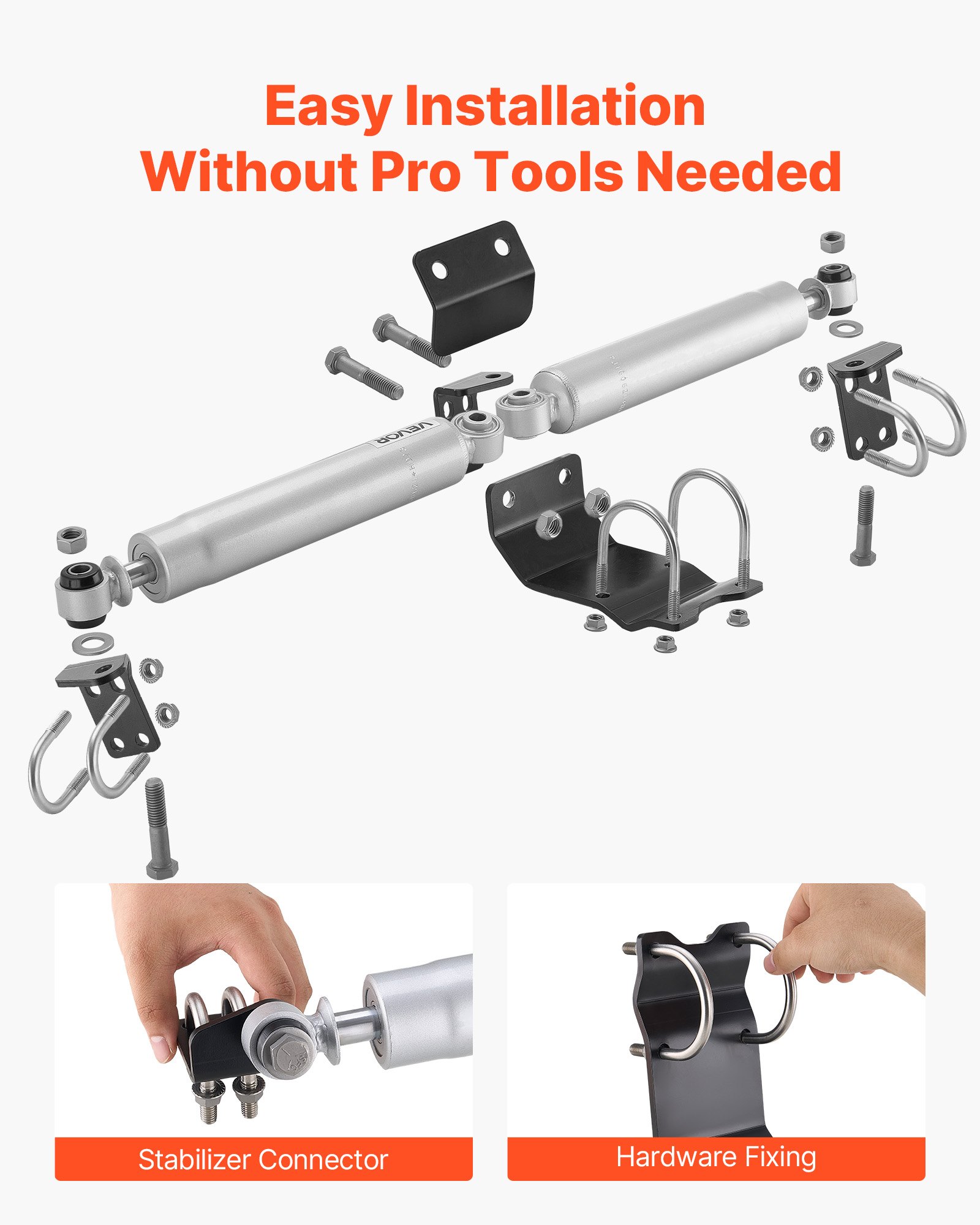 VEVOR Dual Steering Stabilizer, for 2007-2018 Jeep Wrangler JK, Dual Steering Stabilizer Kit Fits with 2 Inches of Suspension Lift or Higher, Enhanced Control & Reduced Vibration, Easy Installation