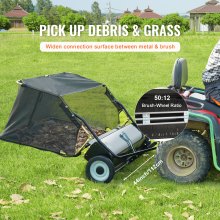 VEVOR Tow Behind Lawn Sweeper 44 inch, 25 cu. ft Large Capacity Heavy Duty Leaf & Grass Collector with Adjustable Sweeping Height, Dumping Rope Design for Picking Up Debris and Grass