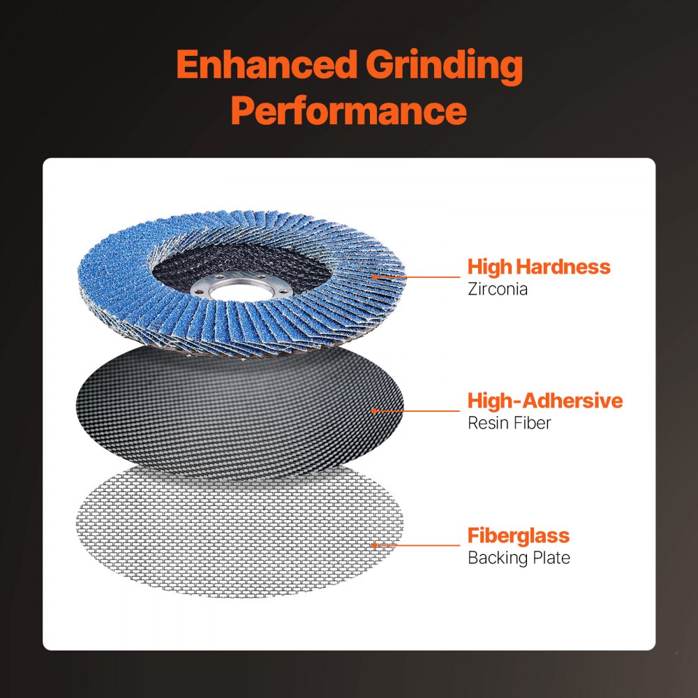 VEVOR Flap Discs 40 Grit, 4-1/2" x 7/8" Flap Discs for Angle Grinder, Type 29 Zirconia Flap Sanding Disc, Bevel Type Abrasive Grinding Wheels for Deburring, Rust Removal, Sanding, Finishing (10 Pack)