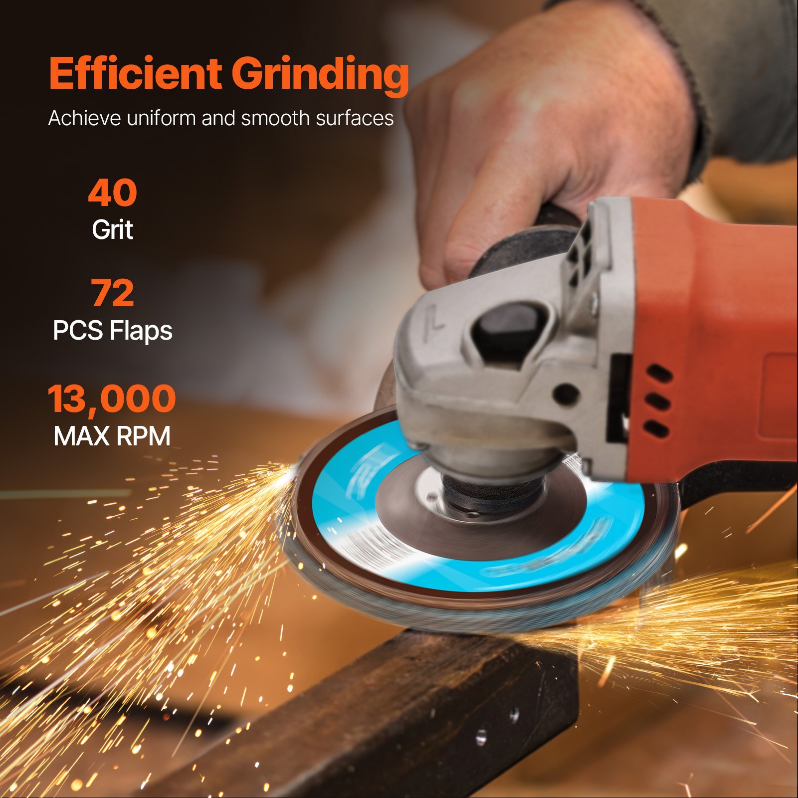 VEVOR Flap Discs 40 Grit, 4-1/2" x 7/8" Flap Discs for Angle Grinder, Type 29 Zirconia Flap Sanding Disc, Bevel Type Abrasive Grinding Wheels for Deburring, Rust Removal, Sanding, Finishing (10 Pack)