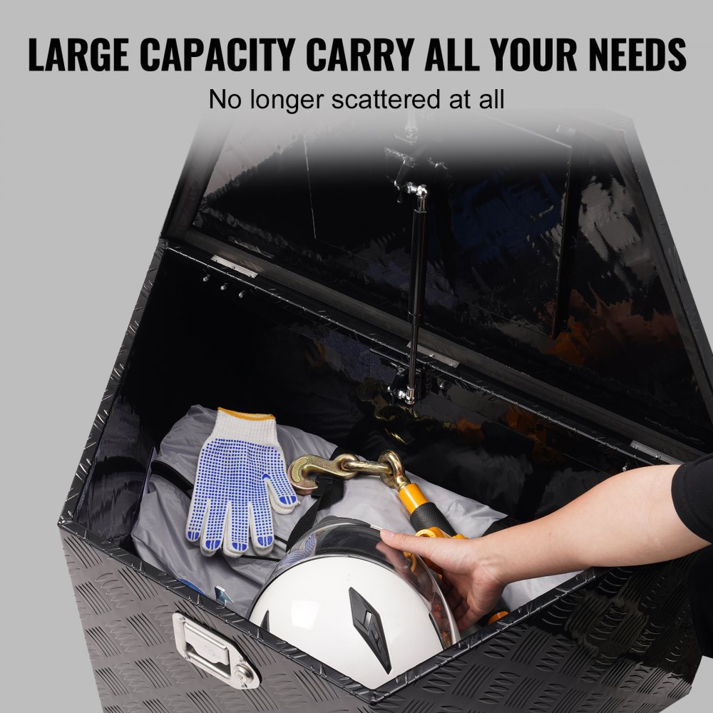 VEVOR Trailer Tongue Box, Aluminum Alloy Diamond Plate Tongue Box Tool Chest, Heavy Duty Trailer Box Storage with Lock and Keys, Utility Trailer Tongue Box for Pickup Truck, RV, Trailer