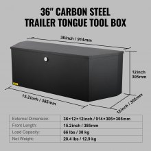 VEVOR Trailer Tongue Tool säilytyslaatikko 36 x 12 x 12 tuumaa hiiliteräs + lukkoavaimet