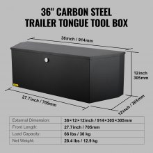 VEVOR Trailer Tongue Box, Carbon Steel Tongue Box Tool Chest, Heavy Duty Trailer Box Storage with Lock and Keys, Utility Trailer Tongue Tool Box for Pickup Truck Bed, RV Trailer, 91.44cmx30.48 cmx30.4,36"x12"x12"