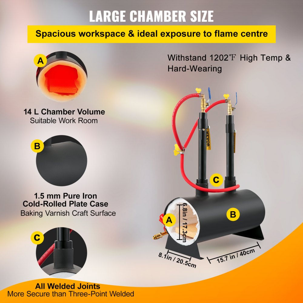 VEVOR Propane Knife Forge, Farrier Furnace with Dual Burners, Portable Oval Metal Forge with an Open Structure, Large Capacity, for Blacksmithing, Knife Making, Forging Tools and Equipment