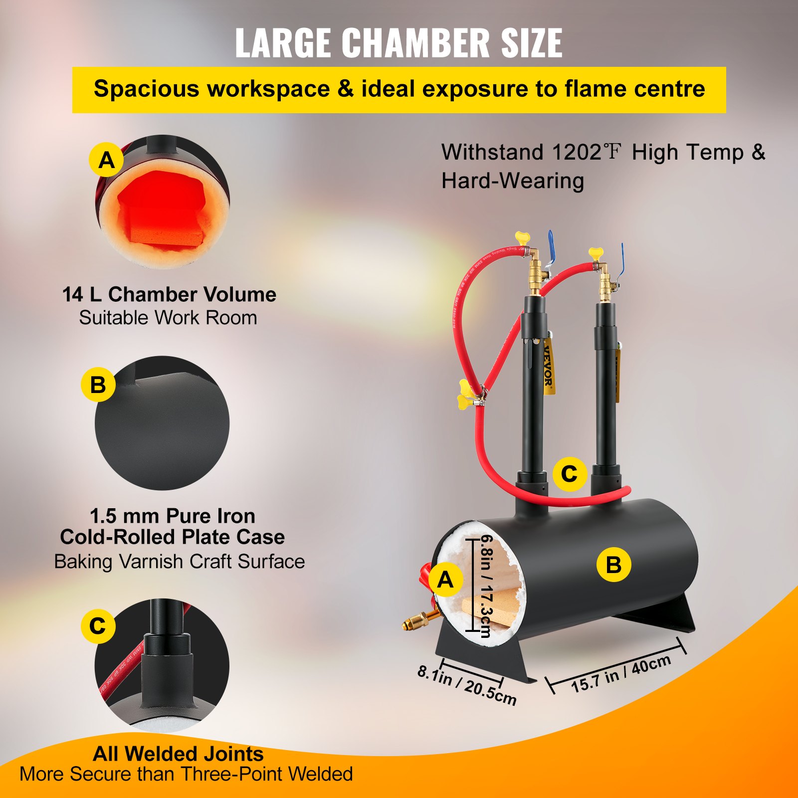 VEVOR Propane Knife Forge, Farrier Furnace with Dual Burners, Portable Oval Metal Forge with an Open Structure, Large Capacity, for Blacksmithing, Knife Making, Forging Tools and Equipment