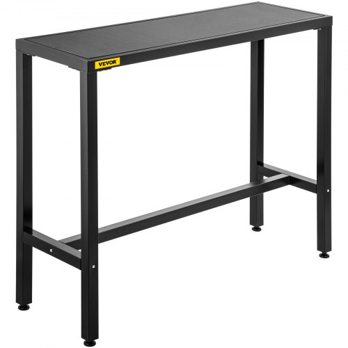 VEVOR Outdoor Bar Table, 46.5\" L x 15\" W x 38.6\" H, Narrow Rectangular Height Pub Station, Sturdy Metal Frame Tall Counter with Adjustable Feet, for Patio, Balcony, Dinning Room, Bistro, Garden, Bl