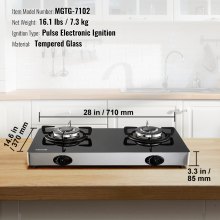 VEVOR Gas Cooktop 28 inch, Max 10100BTU 2 Burners Tempered Glass Countertop Gas Stove Top, Portable Natural Gas Hob with Pulse Electronic Ignition for Outdoor, Kitchen, Camping, RV, Apartment