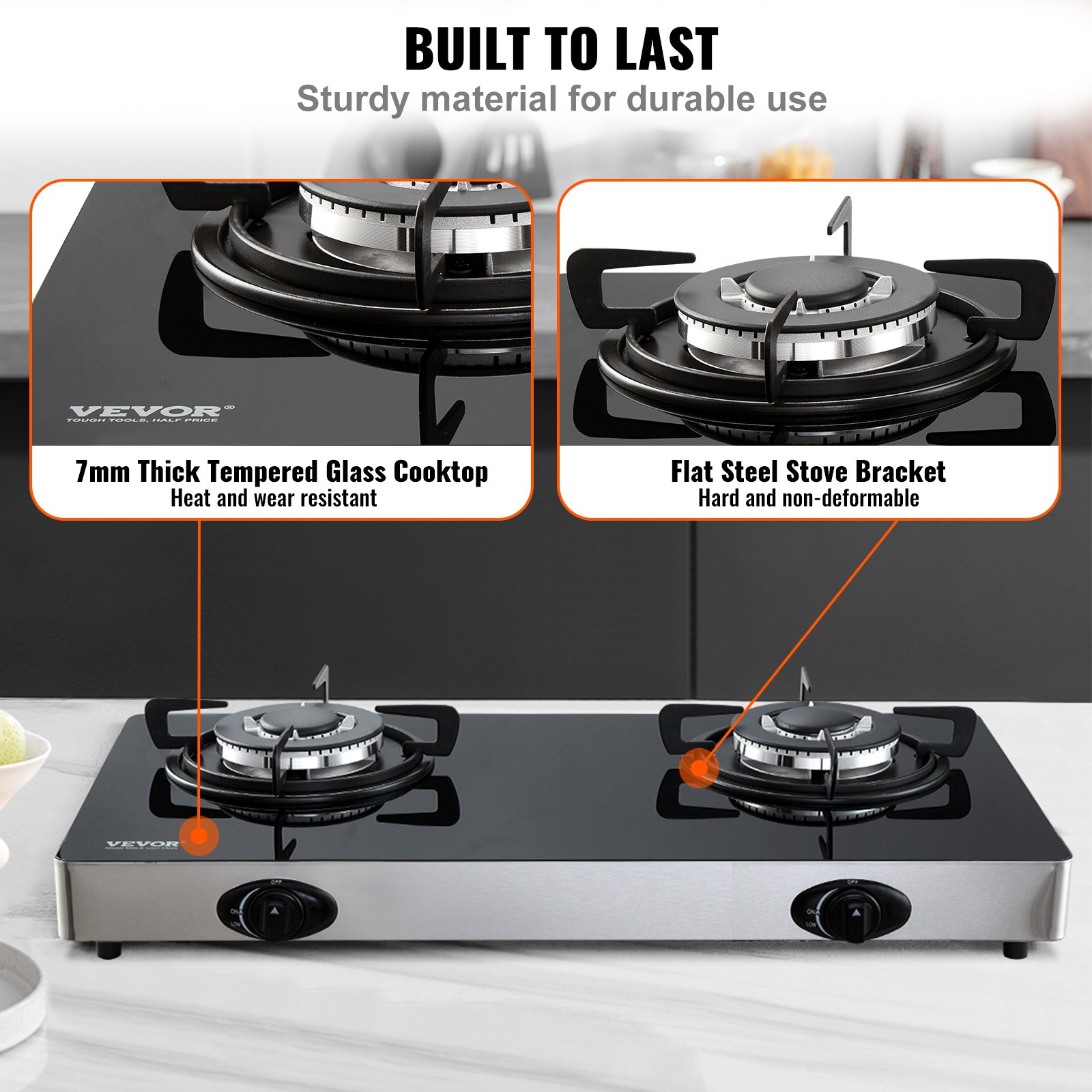 VEVOR 28-inch Gas Cooktop, 2 Burners Gas Stove Top, Max 10100BTU Tempered Glass Countertop Natural Gas Hob, with Pulse Electronic Ignition for Camping, RV, Outdoor Kitchen, Small Apartment