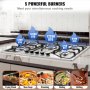 VEVOR Gas Cooktop 30 inch, Max 12250BTU 5 Burners Built-in Stainless Steel Gas Stove Top, LPG/NG Convertible Dual Fuel Natural Gas Hob with Thermocouple Protection
