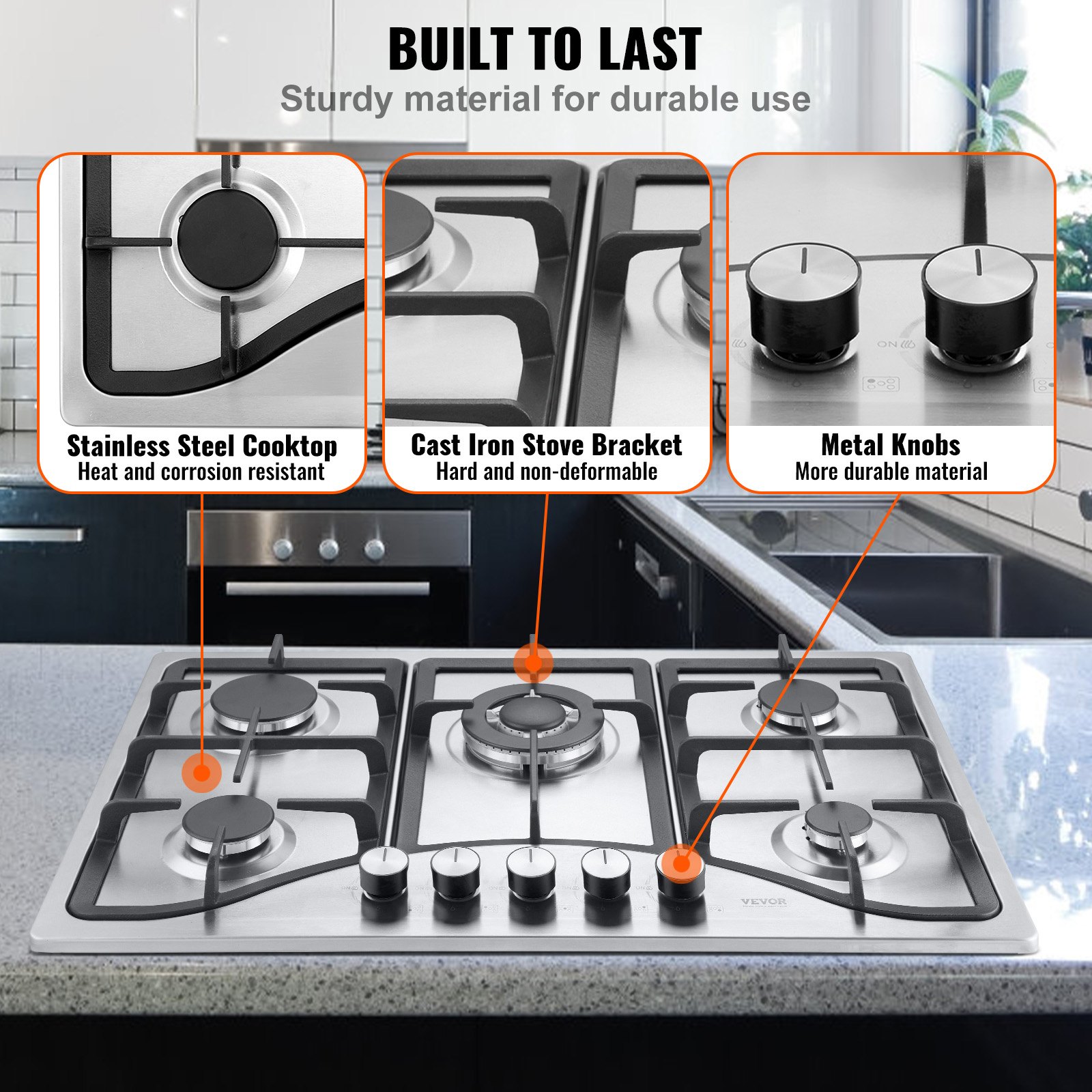 Gas Cooktop 30 inch, Max 12250BTU 5 Burners Built-in Stainless Steel Gas Stove Top, LPG/NG Convertible Dual Fuel Natural Gas Hob with Thermocouple Protection Gas Cooktop 30 inch, Max 12250BTU 5 Burners Built-in Stainless Steel Gas Stove Top, LPG/NG Convertible Dual Fuel Natural Gas Hob with Thermocouple Protection