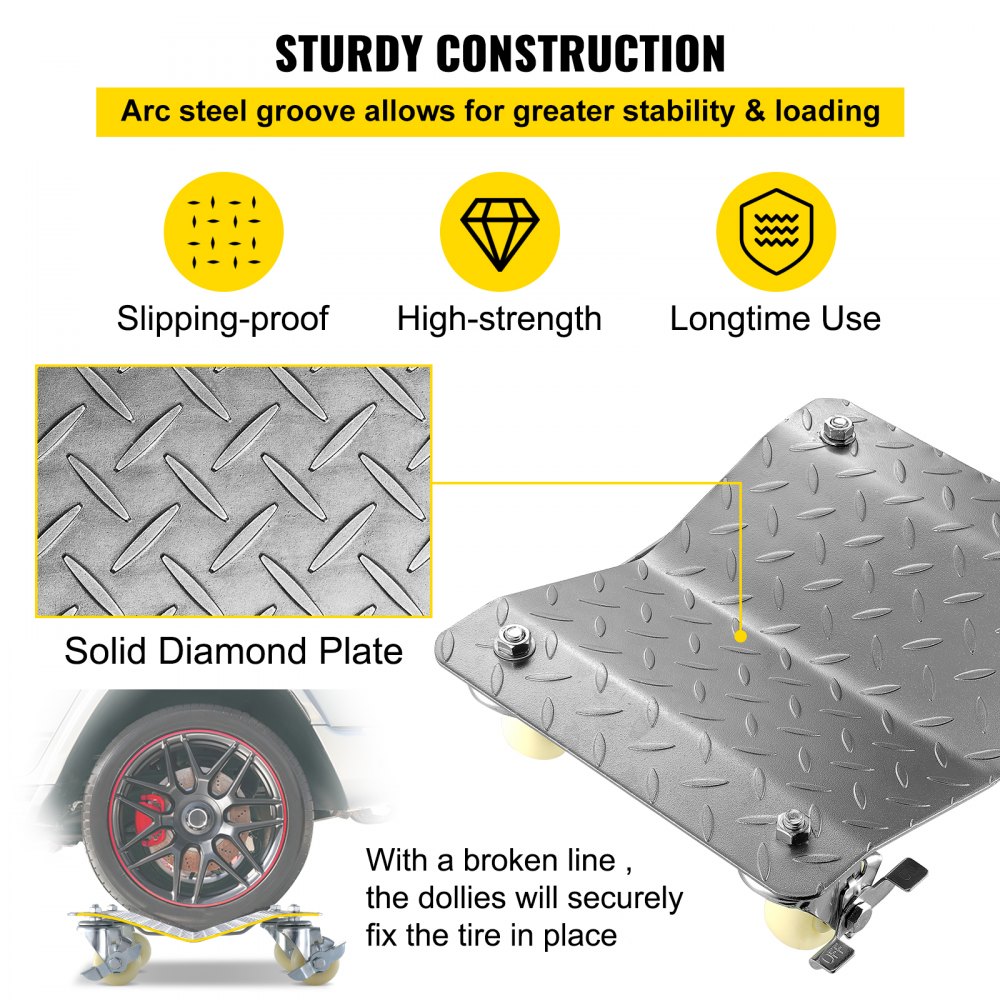 VEVOR 2 Pcs Tire Wheel Dollies 12"X16" Platform Size Wheel Car Dolly 3" Caster Wheel Dolly for Vehicle Car Auto Repair (2 Pcs)