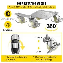 VEVOR 2Pcs Tire Wheel Dollies, 1500Lbs/680KG Tire Skates Wheel Car Van Positioning Dolly Trolley Ball Bearings Recovery Jack Auto Repair Moving