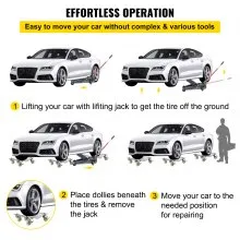 VEVOR 2Pcs Tire Wheel Dollies, 1500Lbs/680KG Tire Skates Wheel Car Van Positioning Dolly Trolley Ball Bearings Recovery Jack Auto Repair Moving