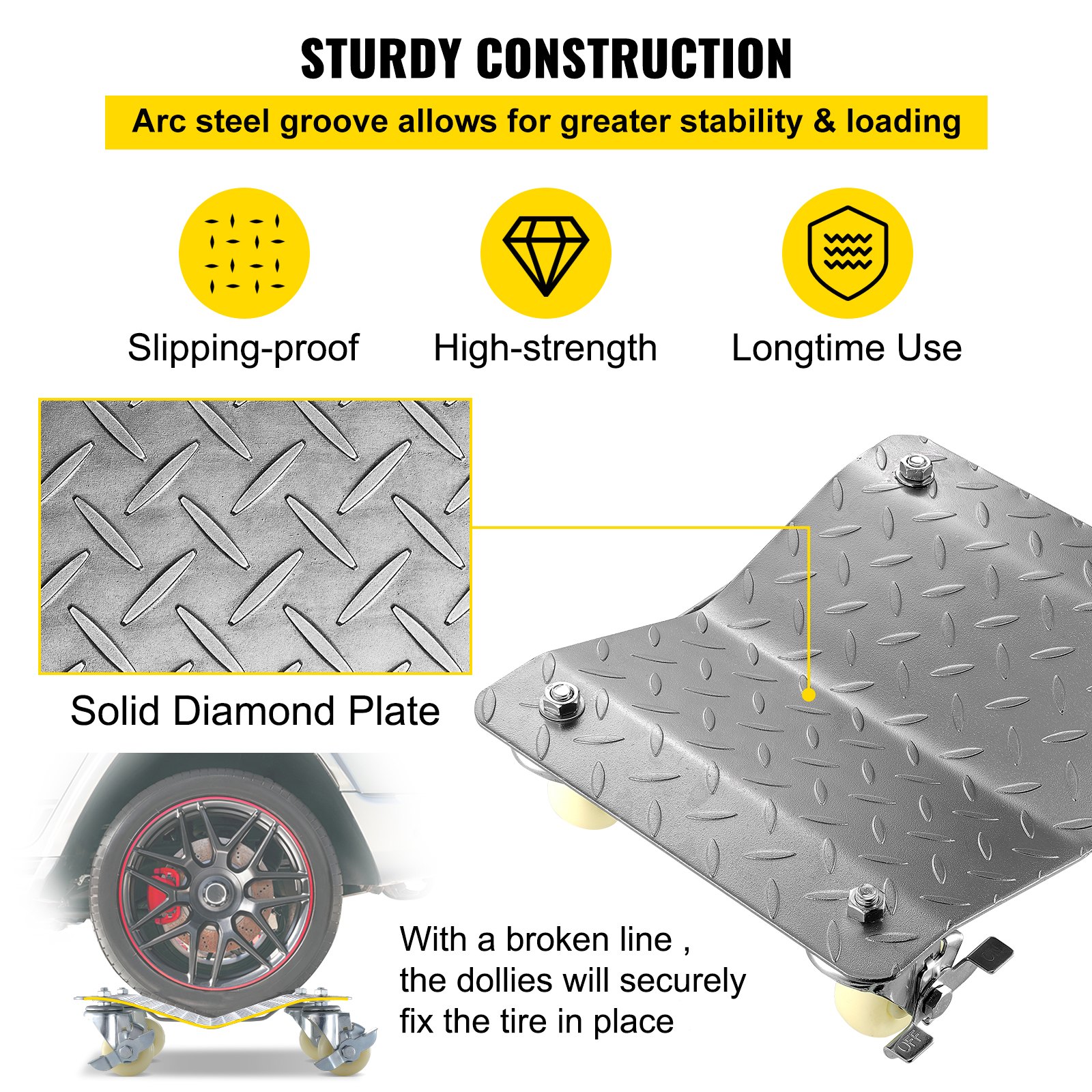 VEVOR 2Pcs Tire Wheel Dollies, 1500Lbs/680KG Tire Skates Wheel Car Van Positioning Dolly Trolley Ball Bearings Recovery Jack Auto Repair Moving