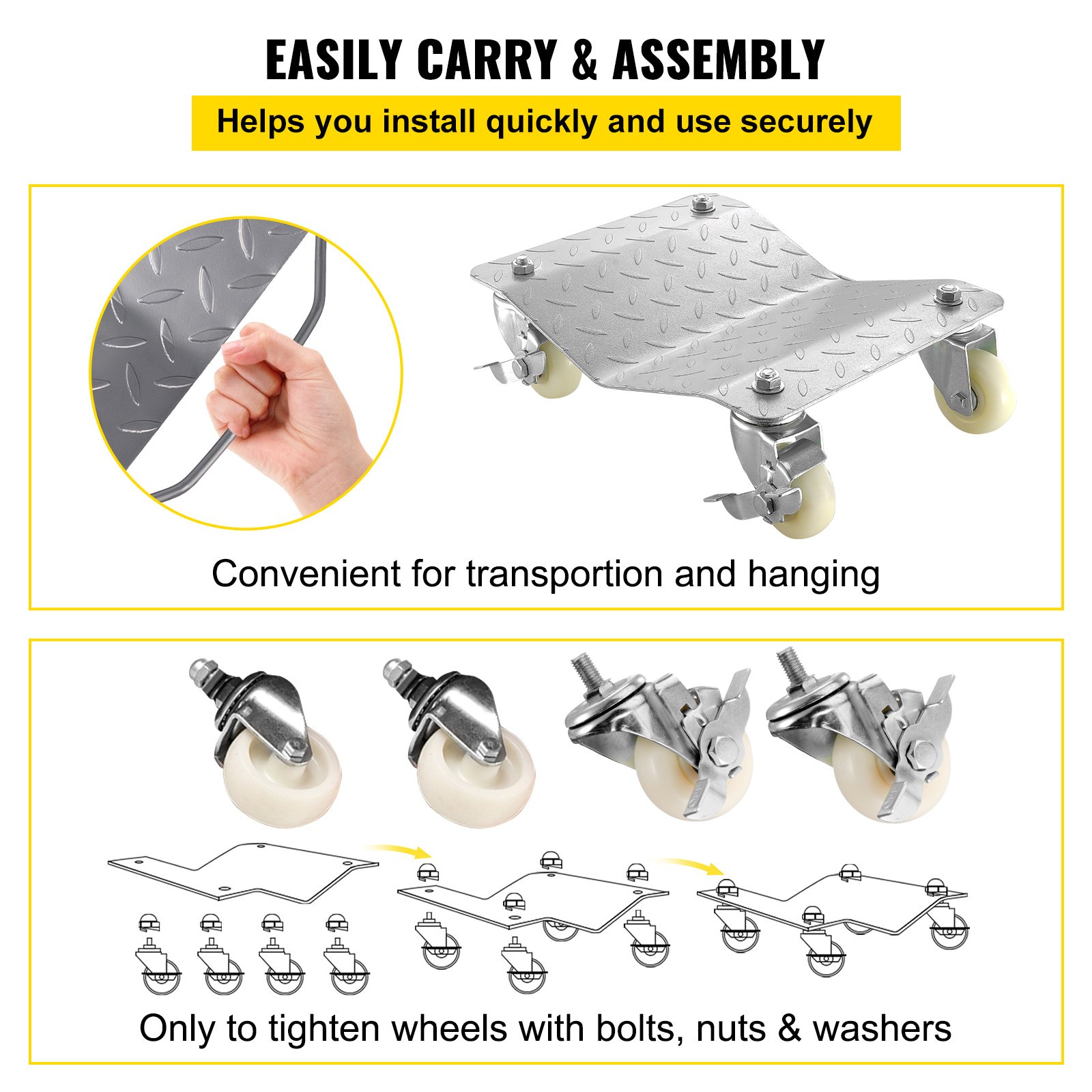 VEVOR 2Pcs Tire Wheel Dollies, 1500Lbs/680KG Tire Skates Wheel Car Van Positioning Dolly Trolley Ball Bearings Recovery Jack Auto Repair Moving
