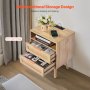 Rattan Nightstand End Table with Open Shelf 2 Drawers Boho Bedside Table