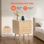 VEVOR Rattan Nightstand, Boho Bedside Table with 2 Drawers, Rattan End Table Nightstand with Solid Wood Legs, Rattan Bedside Table with Charging Station, for Bedroom, Study & Living Room