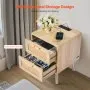 VEVOR Rattan Nightstand, Boho Bedside Table with 2 Drawers, Rattan End Table Nightstand with Solid Wood Legs, Rattan Bedside Table with Charging Station, for Bedroom, Study & Living Room