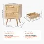 VEVOR Rattan Nightstand, Boho Bedside Table with 2 Drawers, Rattan End Table Nightstand with Solid Wood Legs, Rattan Bedside Table with Charging Station, for Bedroom, Study & Living Room
