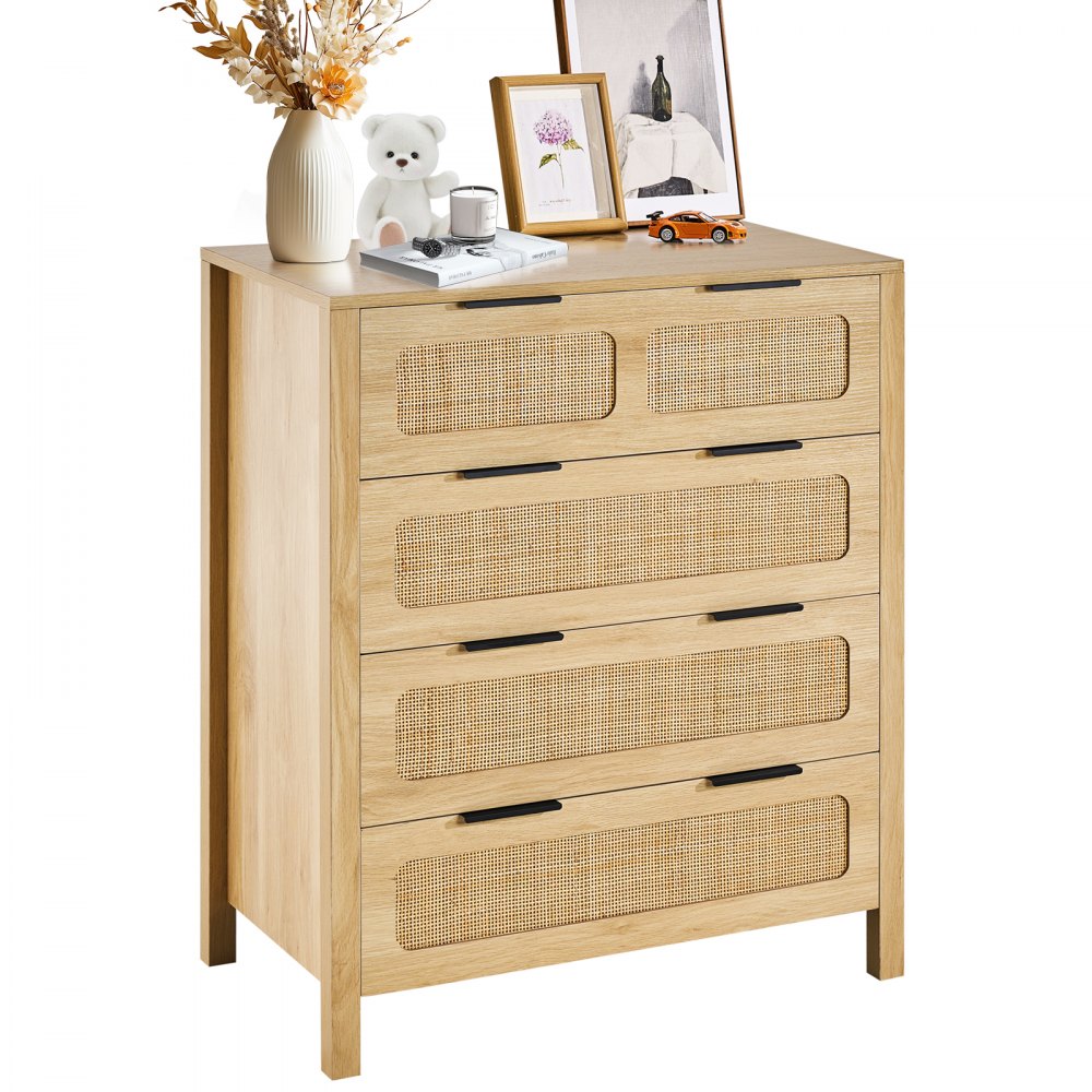 Συρταριέρα VEVOR Rattan Dresser Natural Rattan Closet Dresser 4 Συρτάρια για υπνοδωμάτιο