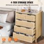 VEVOR 4 Drawer Rattan Dresser, Boho Dresser, Rattan Chest of Drawers with Spacious Storage, Natural Rattan Dresser for Bedroom, Living Room & Hallway,Rattan Nightstand with Sturdy Handles&Legs, Brown