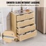 VEVOR 4 Drawer Rattan Dresser, Boho Dresser, Rattan Chest of Drawers with Spacious Storage, Natural Rattan Dresser for Bedroom, Living Room & Hallway,Rattan Nightstand with Sturdy Handles&Legs, Brown