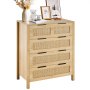 VEVOR 4 Drawer Rattan Dresser, Boho Dresser, Rattan Chest of Drawers with Spacious Storage, Natural Rattan Dresser for Bedroom, Living Room & Hallway,Rattan Nightstand with Sturdy Handles&Legs, Brown