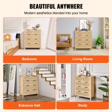 VEVOR 4 Drawer Rattan Dresser, Boho Dresser, Rattan Chest of Drawers with Spacious Storage, Natural Rattan Dresser for Bedroom, Living Room & Hallway,Rattan Nightstand with Sturdy Handles&Legs, Brown