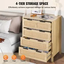 VEVOR Rattan Drawer Dresser Natural Rattan Closet Dresser 4 Drawers for bedroom