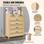 VEVOR Rattan Drawer Dresser Natural Rattan Closet Dresser 5 Drawers for bedroom