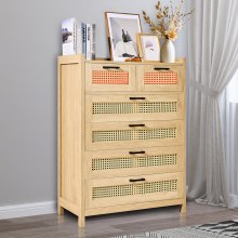 VEVOR 5 Drawer Rattan Dresser, Boho Dresser, Rattan Chest of Drawers with Spacious Storage, Natural Rattan Dresser for Bedroom, Living Room & Hallway,Rattan Nightstand with Sturdy Handles&Legs, Brown