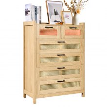 VEVOR 5 Drawer Rattan Dresser, Boho Dresser, Rattan Chest of Drawers with Spacious Storage, Natural Rattan Dresser for Bedroom, Living Room & Hallway,Rattan Nightstand with Sturdy Handles&Legs, Natural Wood