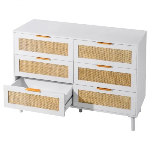 VEVOR 6 Drawer Rattan Dresser, Boho Dresser, Rattan Chest of Drawers with Spacious Storage, Natural Rattan Dresser for Bedroom, Living Room & Hallway,Rattan Nightstand with Sturdy Handles&Legs, White | VEVOR UK VEVOR 6 Drawer Rattan Dresser, Boho Dresser, Rattan Chest of Drawers with Spacious Storage, Natural Rattan Dresser for Bedroom, Living Room & Hallway,Rattan Nightstand with Sturdy Handles&Legs, White | VEVOR UK